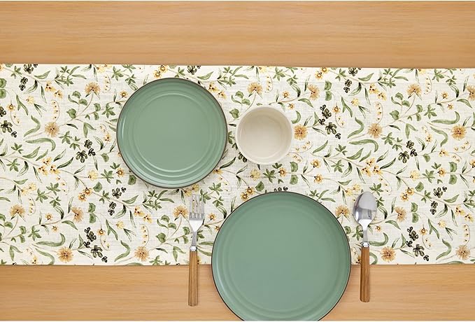 Solino Home 100% Pure Linen Table Runner 120 Inches Long - Multicolor Floral Print Table Runner 14 x 120 Inch - Handcrafted and Machine Washable - Fall Botanical Print