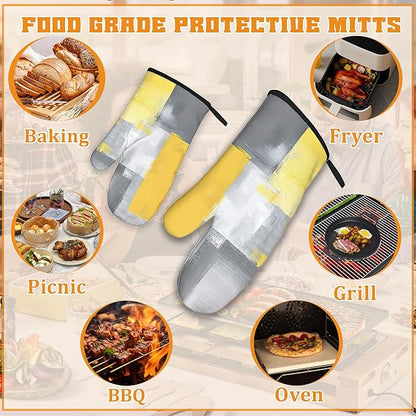 Yellow Gray Modern Art Oven Mitts and Pot Holders,Heat Resistant Oven Mitts Gloves and Pot Holder for Home Kitchen Decorations Cooking Baking BBQ Gifts,Set of 4