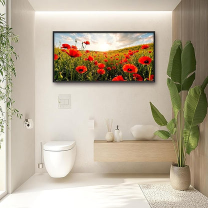 Framed Large Pictures Wall Art for Living Room, Red Poppies Flower Oversized Wall Decor Poppy Floral Nature Scenery Canvas Print Painting Extra Large Framed Artwork for Bedroom Office 60"x30"