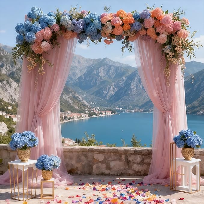 10x10 Dusty Rose Tulle Backdrop Curtains for Parties, Sheer Backdrop Curtain Wedding Photo Background Drapes for Baby Shower Photography Birthday Party