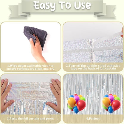 2 Pack Laser Silver Foil Fringe Backdrop Curtains, Tinsel Streamers Birthday Party Decorations, Fringe Backdrop for Graduation, Baby Shower, Gender Reveal, Disco Party