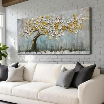 Brushart Gold Tree Wall Art Large Canvas Art Wall Decor for Living Room Picture, Painting Wall Decor Textured for Walls for Bedroom Home Office, 48"x24"