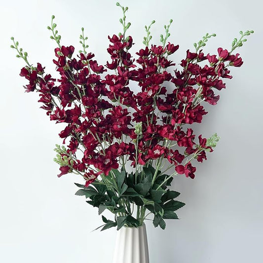 8 pcs Burgundy Delphinium Artificial Flowers, 34.25''Artificial Snapdragon Flowers Tall Fake Flowers Silk Flowers Faux Delphinium Bulk for Tall Vase Home Wedding Garden Table Decor (Burgundy)