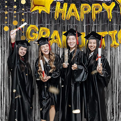 BRAVESHINE Black Party Foil Fringe Curtains - 2 Pack Metallic Tinsel Photo Booth Streamers Backdrop for New Years, Boy, Men, Birthdays, Stranger Theme, Music, Prom, Christmas Party Decorations