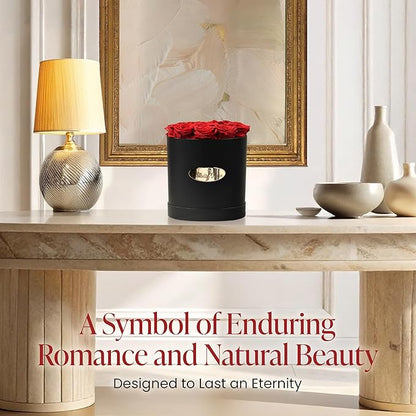 The Eternity Rose 16-Piece Preserved Roses in a Luxury Gift Box – Real Roses in Black Round Box – A Valentine’s Gift as Everlasting as Your Love