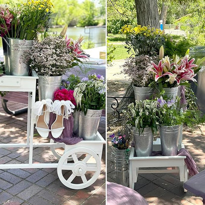 3 Packs 12 Inch Tall Galvanized Metal Flower Vases with Handles, Metal Flower Buckets for Cut Flowers, Country Wedding, Table Centerpiece Decorations(Sliver)