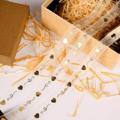 ‌SAYUAN Gold Hearts Ribbon 5/8 Inch x 30 Yards Organza Ribbon with Gold Heart Pattern for Valentine's Day Birthday Christmas Gift Wrapping Handmade Crafts Floral Bouquet Wedding Party Decoration