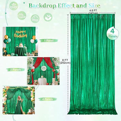 Wrinkle Free Green Backdrop Curtain for Parties Soft Photo Backdrop Drapes Curtains for Christmas Wedding Bithday Decor 4x8ft,4 Panels