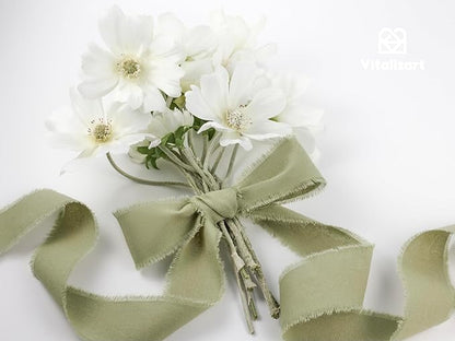 Vitalizart Sage Green Ribbon 1-1/2" x 15 Yd 100% Cotton Handmade Frayed Fringe Fabric Ribbons for Gift Wrapping Wedding Invites Bridal Shower Bouquets Christmas Decorations