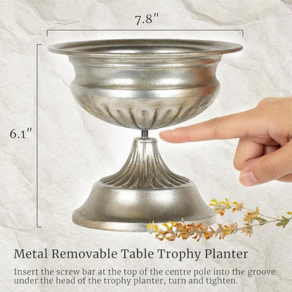 WORTH Small Urn Vases for Centerpieces Set of 2, Classic Metal Trumpet Flower Pots for Table, Bowl Vase for Wedding Party Event Home Deco (Silver, 7.8" Dia x 6.1" H)