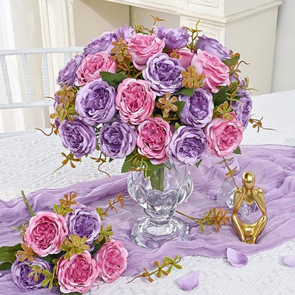 MARTINE MALL 2 Packs Peonies Artificial Flowers, Dark Pinkish-Purple Artificial Peonies, Silk Peonies Flowers Fake Peonies Artificial Flowers Peonies Bouquet for Centerpiece Table Wedding Home Decor