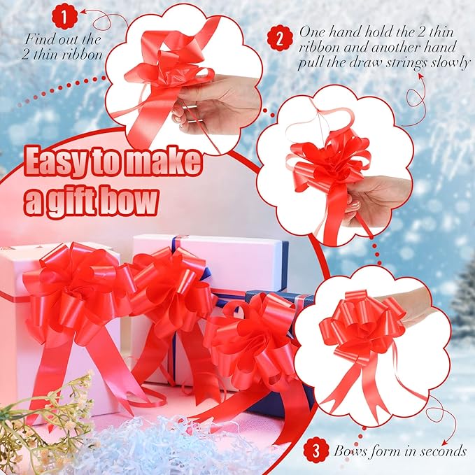 Yilloog 100 Pcs 5 Inch Christmas Pull Bows for Gift Wrapping, Gift Wrapping Pull Bows with Ribbon for Christmas Presents Wedding Decor Basket Bag Holiday Decor(Red)
