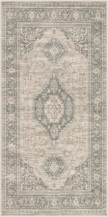 Lahome Oriental Small Area Rug, 2x4 Washable Entryway Rug Non-Slip Ultra-Thin Indoor Door Mat Distressed Throw Carpet for Kitchen Bedroom, Grey/Brown