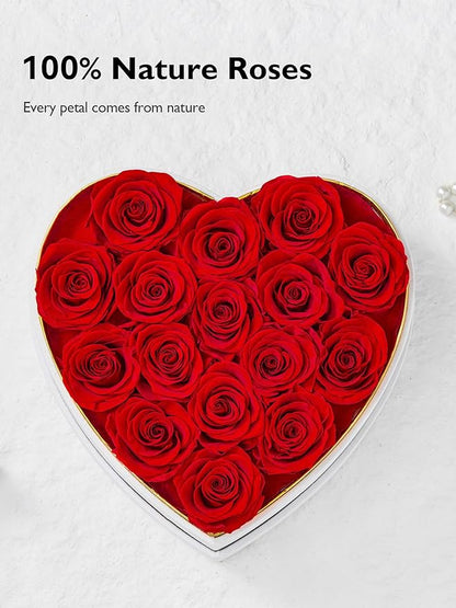 Eterfield 16 Forever Flowers in Heart Shape Box, Preserved Roses That Last a Year Preserved Flowers Birthday Gifts for Her Mom Women Wife Anniversary Valentines Day Mothers Day Christmas, Red