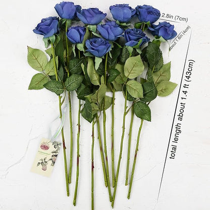 FiveSeasonStuff Fake Roses Wedding Flowers Real Touch Silk Midnight Blue Artificial Flowers 12 Stems