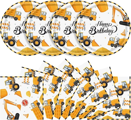 40 Pcs Construction Plates and Napkins Party Supplies, Construction Birthday Party Decorations Disposable Paper Plates and Napkins Tableware Set for Kids Boys Birthday Party Serves 20