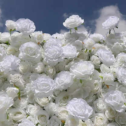 5D Silk Artificial Flower Wall Backdrop Gorgeous White Floral Panels Wedding Baby Shower Birthday Party Garden Home Decor Quick Assembly Storage