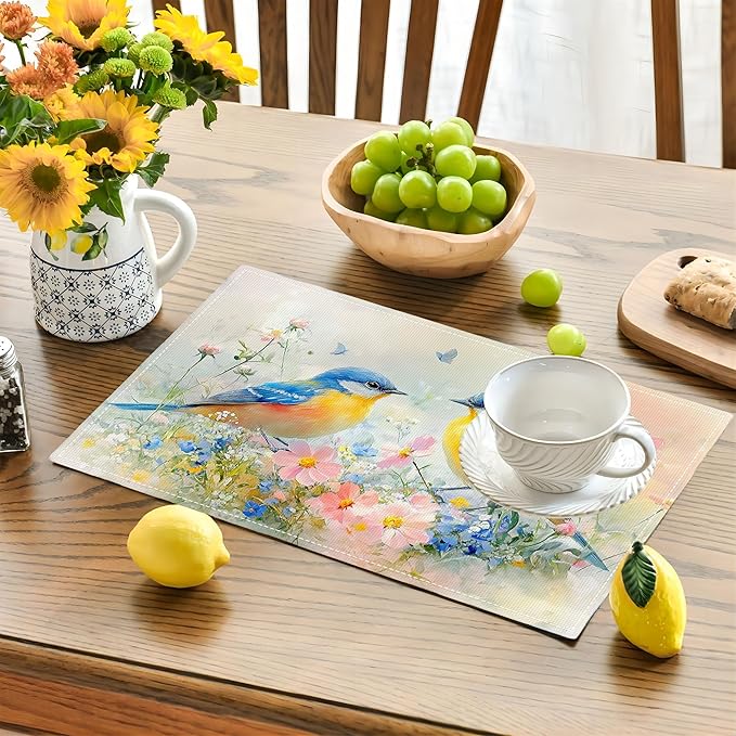 Birds Placemats Set of 4 Animal Birds Watercolor Table Mats Washable Place Mats for Home Party Kitchen Indoor Outdoor Restaurants 4 PCS