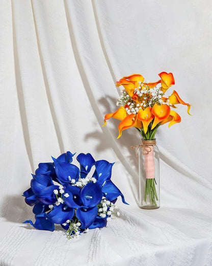DuHouse 20Pcs Artificial Calla Lily Flower Real Touch Latex Flowers for DIY Wedding Bouquet Party Home Decor (Klein Blue)