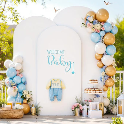 White and Pink Arch Backdrop Cover 7.2FT 6.6FT 6FT Arch Covers Stretchy Backdrop Set of 3, Wedding Arch Cover Spandex Fitted Double-Color Fabric Arch Covers for Party Baby Shower Birthday Decoration