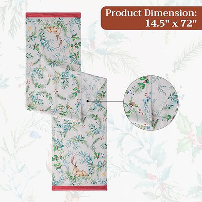 Maison d' Hermine Table Runner 100% Cotton Double Layer Table Runners 72 inches Long for Thanksgiving Christmas Decorations Home Kitchen Dining Party Wedding (Holly Time, 14.5" x 72")
