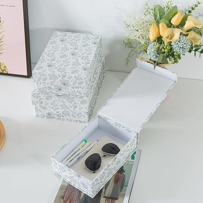 Soul & Lane Decorative Cardboard Storage Boxes, Set of 3 Light Green Floral Pattern Keepsake Boxes with Magnetic Closure, Nesting Memory Storage for Organizing and Home Décor, Blossom Harmony