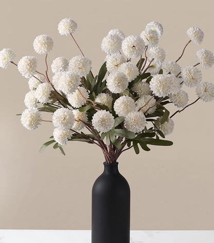 HyeFlora Fake Kiku Flowers,Faux Silk Pompon Mums 40heads Artificial Flowers,Chrysanthemum Stems Floral Arrangement Dried Flowers Vintage Decorative Indoor Home Vase Decor White