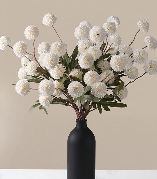 HyeFlora Fake Kiku Flowers,Faux Silk Pompon Mums 40heads Artificial Flowers,Chrysanthemum Stems Floral Arrangement Dried Flowers Vintage Decorative Indoor Home Vase Decor White