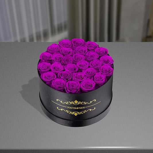 NATROSES 27 Piece Forever Preserved Roses in a Box, Preserved Flowers for Delivery Birthday, Flowers Gifts for Mothers Day, Purple