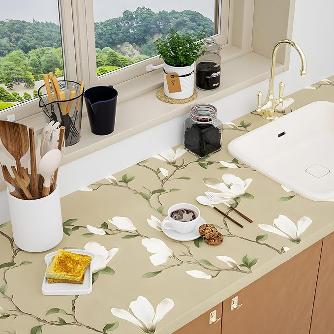 Floral Wallpaper Peel and Stick 17.5in x 9.8ft Vintage Floral Contact Paper Vinyl Self Adhesive Waterproof Leaf Wall Paper for Bedroom Walls Furniture Decorative