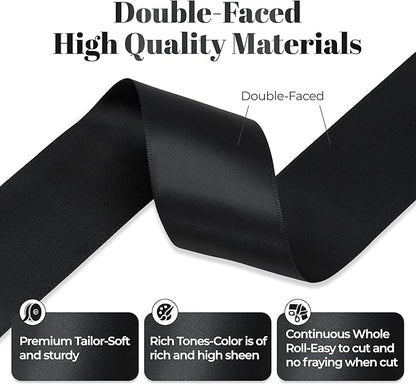 Black Satin Ribbon, Double Faced 1-1/2 Inch X 50 Yards Black Ribbon, Premium Satin Ribbon for Gift Wrapping, Crafts, Hair Bow Making, Sewing, Flower Bouquet, Wedding Party Decor