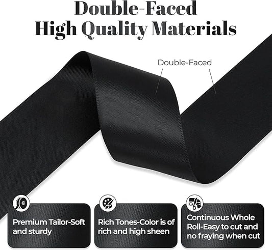 Black Satin Ribbon, Double Faced 1-1/2 Inch X 50 Yards Black Ribbon, Premium Satin Ribbon for Gift Wrapping, Crafts, Hair Bow Making, Sewing, Flower Bouquet, Wedding Party Decor