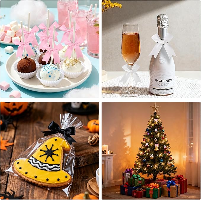 Oubest Blue Bows for Gift Wrapping, 60 PCS 1.57", 2.5" & 3.5" Satin Ribbon Gift Wrap Bows with Twist Tie for Christmas,Birthdays,Baby Shower,Weddings,Crafts,Holiday Presents,Party Decorations, Blue
