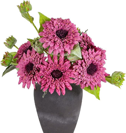 Kimura's Cabin 5Pcs Fake Sunflowers Artificial Silk Flowers Bouquet Long Stems Faux Sunflower Real Touch Chrysanthemum for Wedding Home Garden Birthday Party Indoor Decor(Purple)