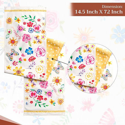 Maison d' Hermine Table runner 100% Cotton Double Layer Table Runners 72 inches long Decorative for Home Kitchen Dining Party Wedding Bridal Shower Spring Summer (Happy Florals - Sweety, 14.50" x 72")