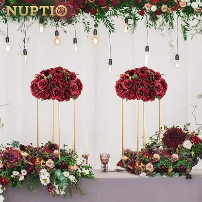Nuptio Flower Balls for Wedding Centrepieces - 2 Pcs 15.7 inch Diameter Large Burgundy Artificial Flowers Roses Ball Fake Flower Arrangement Bouquet Faux Rose for Wedding Party Centrepiece Decorations
