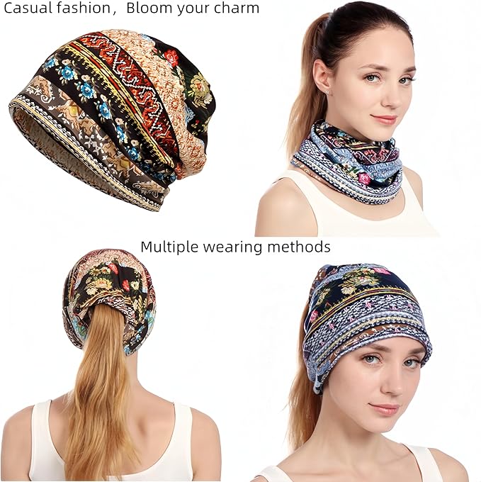Women's Slouchy Beanie Hat Chemo Caps Cancer Headwear Hats Turban Baggy Sleeping Cap Boho Hats