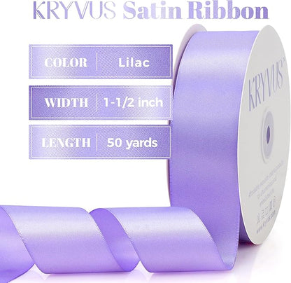 Lilac Satin Ribbon, Double Faced 1-1/2 Inch X 50 Yards Lilac Ribbon, Premium Satin Ribbon for Gift Wrapping, Crafts, Hair Bow Making, Sewing, Flower Bouquet, Wedding Party Decor