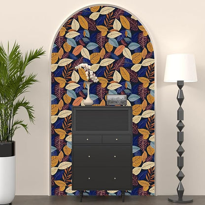 Colorful Leaf Wallpaper Peel and Stick,Vintage Botanical Contact Paper 17.5" x 118",boho leaves Wall Mural Self Adhesive Removable Waterproof for Bedroom Walls Bookcase Drawers Cabinet Table Locker