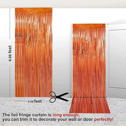2 Pack 3.28 ft x 6.56 ft Orange Tinsel Curtain Party Backdrop Decorations, Metallic Foil Fringe Backdrop Door for Halloween, Christmas, Birthday Graduation Wedding Party Streamers Photo Backdrop.