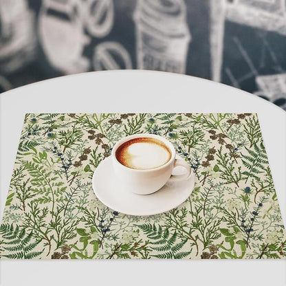 Retro Botanical Placemats Set of 6, 17x12 Inch Rustic Farmhouse Green Leaves Vintage Plants Aesthetic Table Mats for Home Party Kitchen Dining Decor