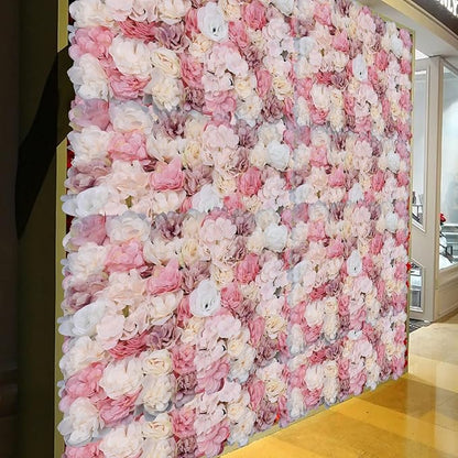 15.74"x 23.62" Artificial Flower Wall Panels,Flower Wall Mat Silk Flower Panels for Outdoor Garden Backyard Fence Fence Privacy Screen and Indoor Wall Decor (12Pcs Pink+White)