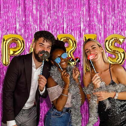 3 Pack Hot Pink Backdrop Curtain Birthday Party Decorations Tinsel Streamers Foil Fringe Backdrop New Years Bachelorette Graduation Engagement Party Decorations Hot Pink Photo Booth Backdrop