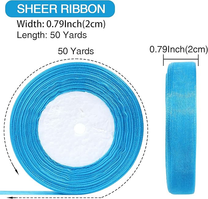 3/4 Inch x 50 Yards Sheer Organza Ribbon Chiffon Ribbon for Gift Wedding Flower Bouquet Wrapping Decorations Crafts (Lake Blue)