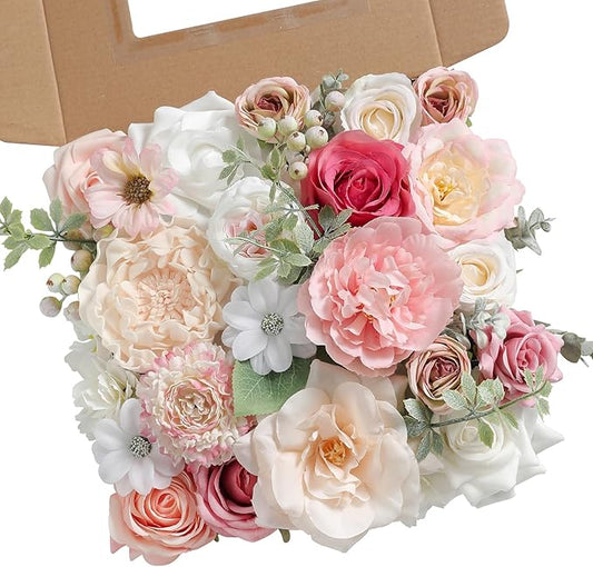 YYHUAWU Artificial Flowers Combo Set Fake Flower Leaf Box with Stems for DIY Wedding Bouquets Centerpieces Arrangements Baby Shower Party Home Decorations