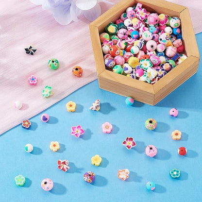 FASHEWELRY 200Pcs Flower Handmade Polymer Clay Beads Bulk Assorted Bracelet Making kit Flower Beads Floral Bead Charms for Bracelets Necklaces DIY Jewelry Making Crafts