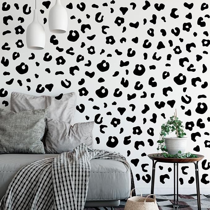 10 Sheets 360Pcs Leopard Wall Decals Removable Peel & Stick Wall Stickers Self-Adhesive Animal Print Vinyl Decor for Nursery, Car,Door, Home, Bedroom, DIY Easy Installation (Black)
