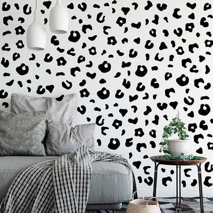 10 Sheets 360Pcs Leopard Wall Decals Removable Peel & Stick Wall Stickers Self-Adhesive Animal Print Vinyl Decor for Nursery, Car,Door, Home, Bedroom, DIY Easy Installation (Black)