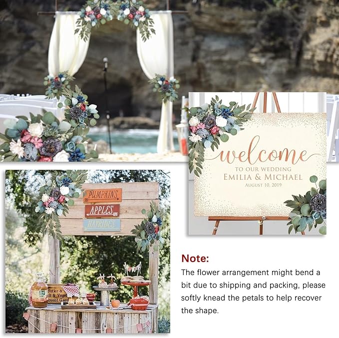 Grey White Wedding Arch Flowers, Faux Flower Swag Set of 2, Grey White Floral Swag for Wedding Arch Welcome Signs, Reception Ceremony Signs Decor