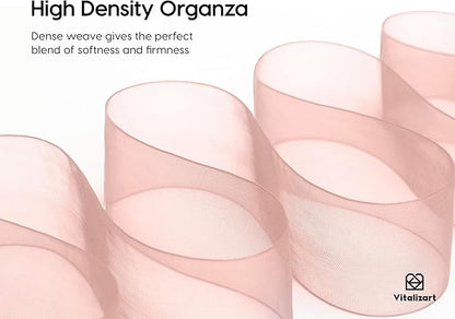 Vitalizart Pink Organza Ribbon 1.5" x 30 Yd Rose Gold Sheer Ribbons for Gift Wrapping Crafts Christmas Party Decor Bows Wedding Invitations Wreaths Bouquet